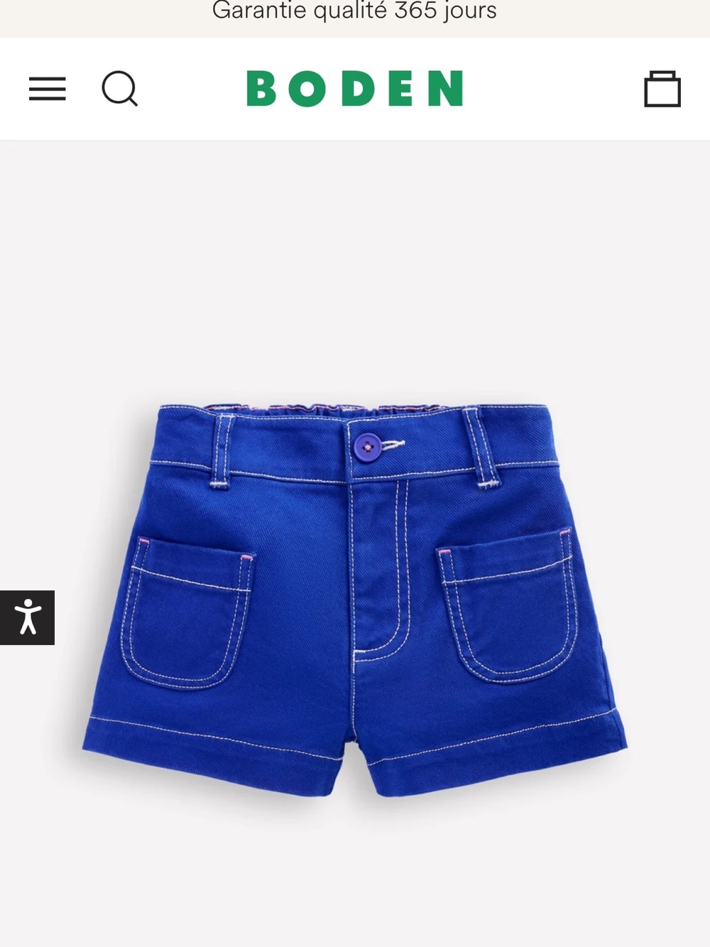 Mini Kids Boden Bright Blue Cotton Pocket Shorts